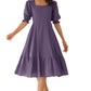 Janasya Light Cotton Solid A-Line Dress | Swadesiicart