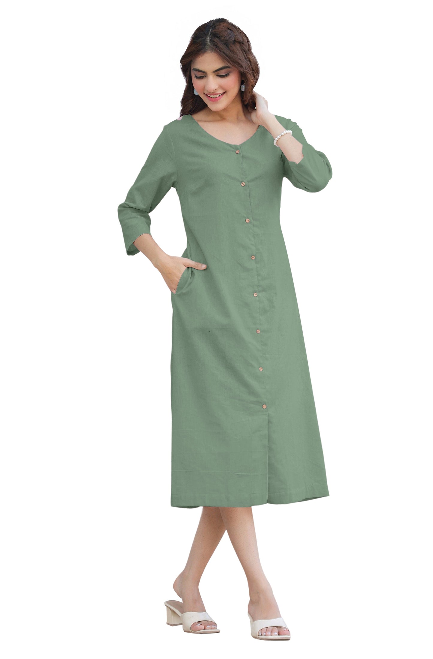 Janasya Light Cotton Solid Straight Dress | Swadesiicart