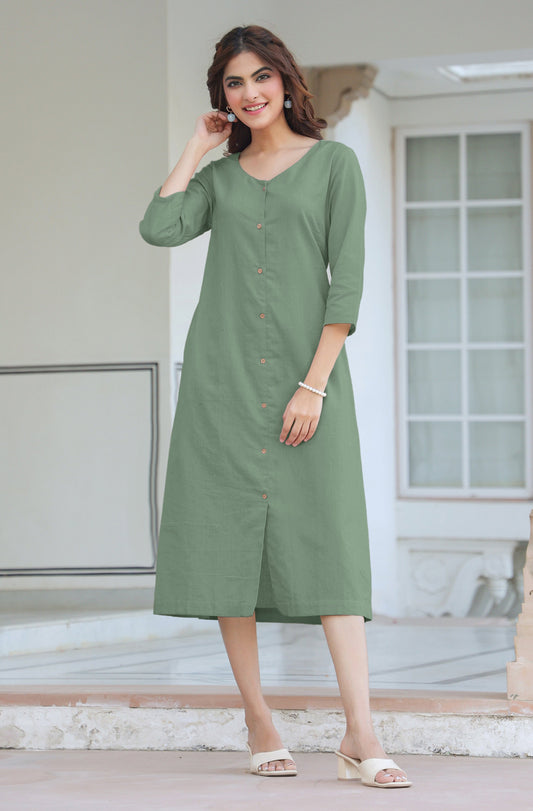 Janasya Light Cotton Solid Straight Dress | Swadesiicart