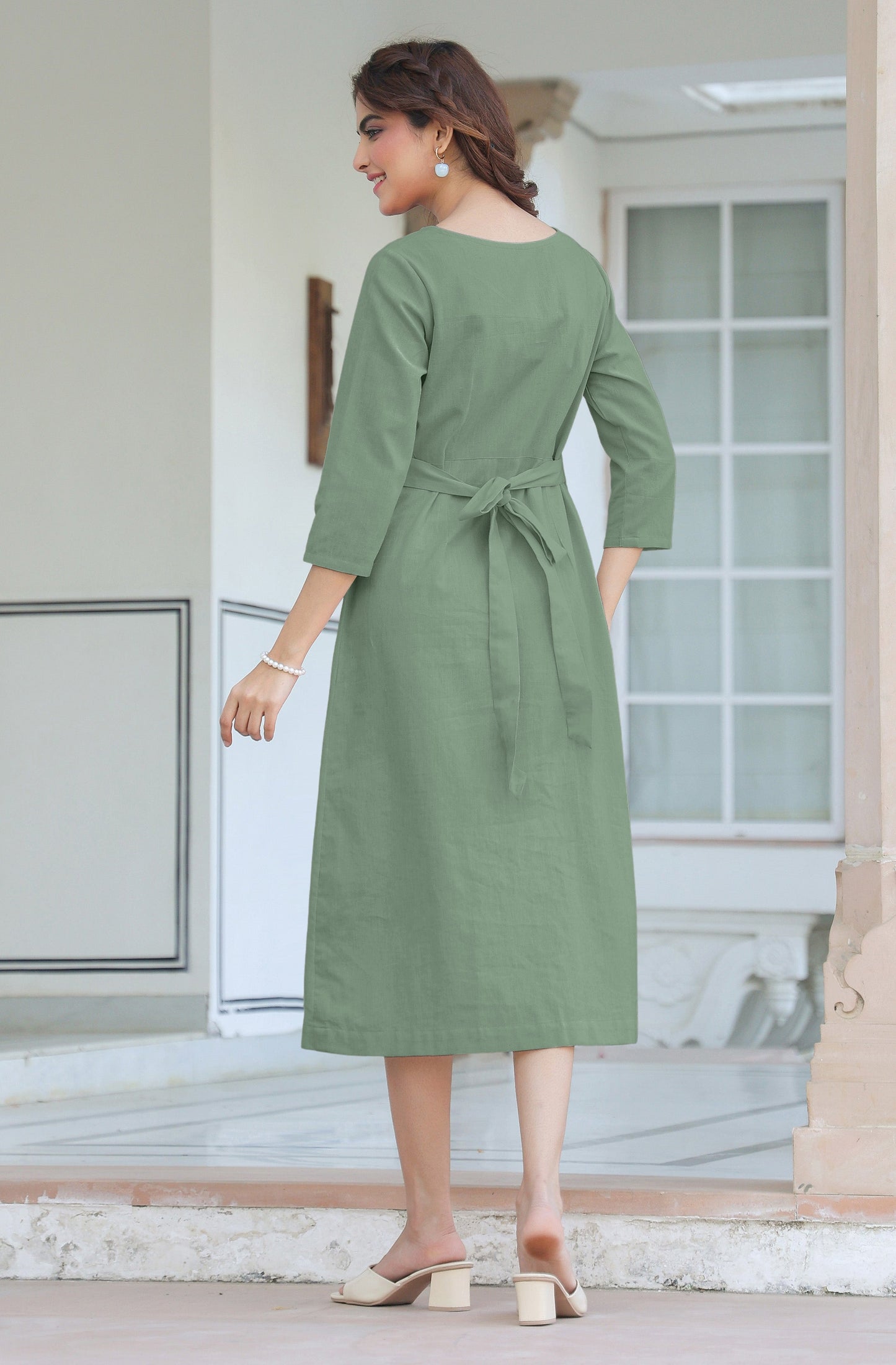Janasya Light Cotton Solid Straight Dress | Swadesiicart