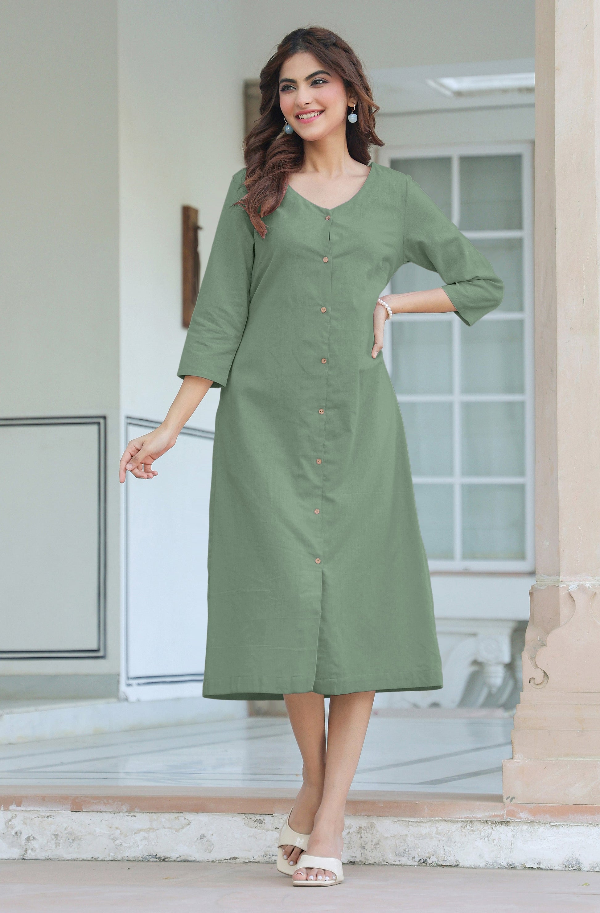 Janasya Light Cotton Solid Straight Dress | Swadesiicart