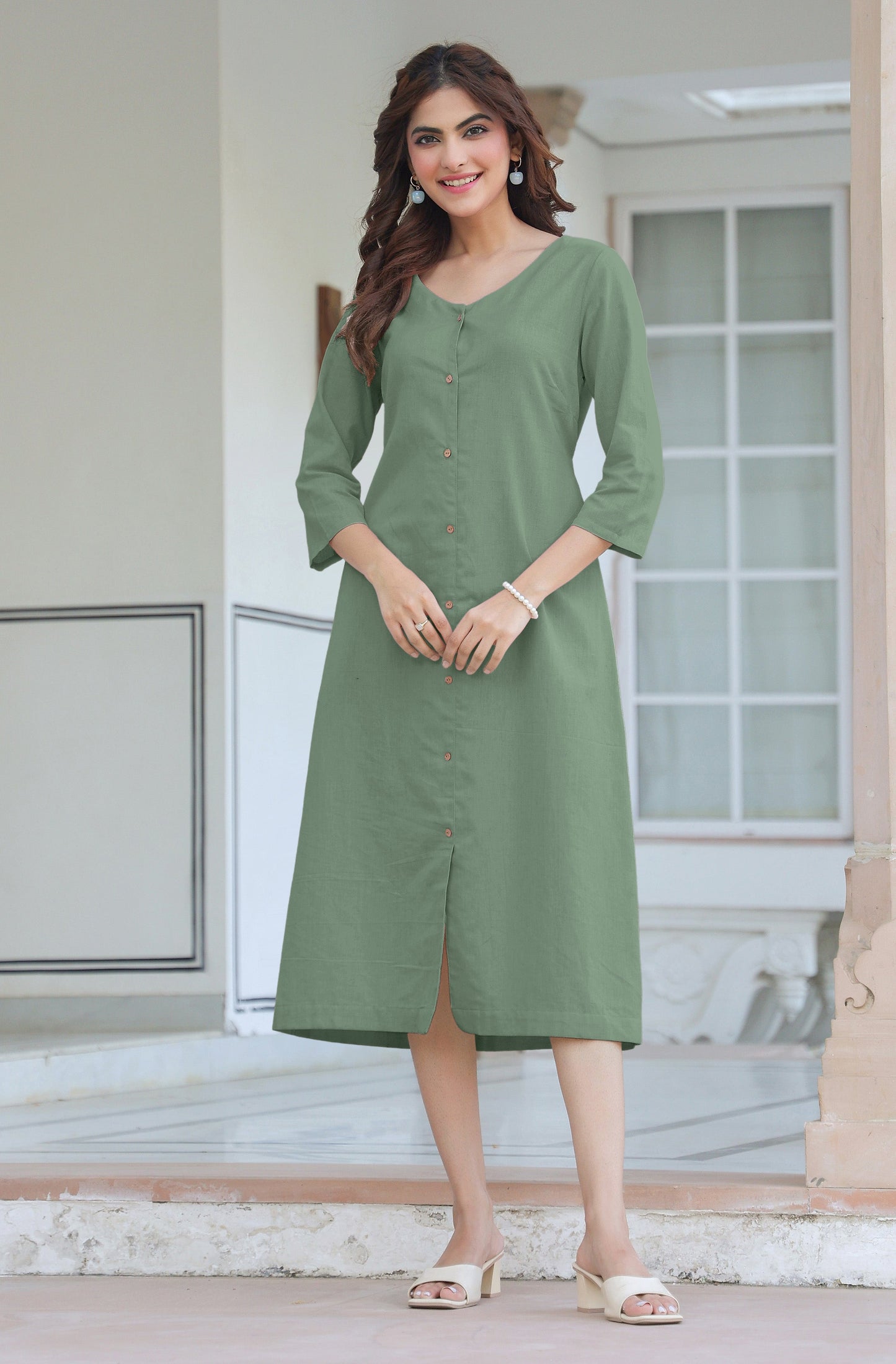 Janasya Light Cotton Solid Straight Dress | Swadesiicart