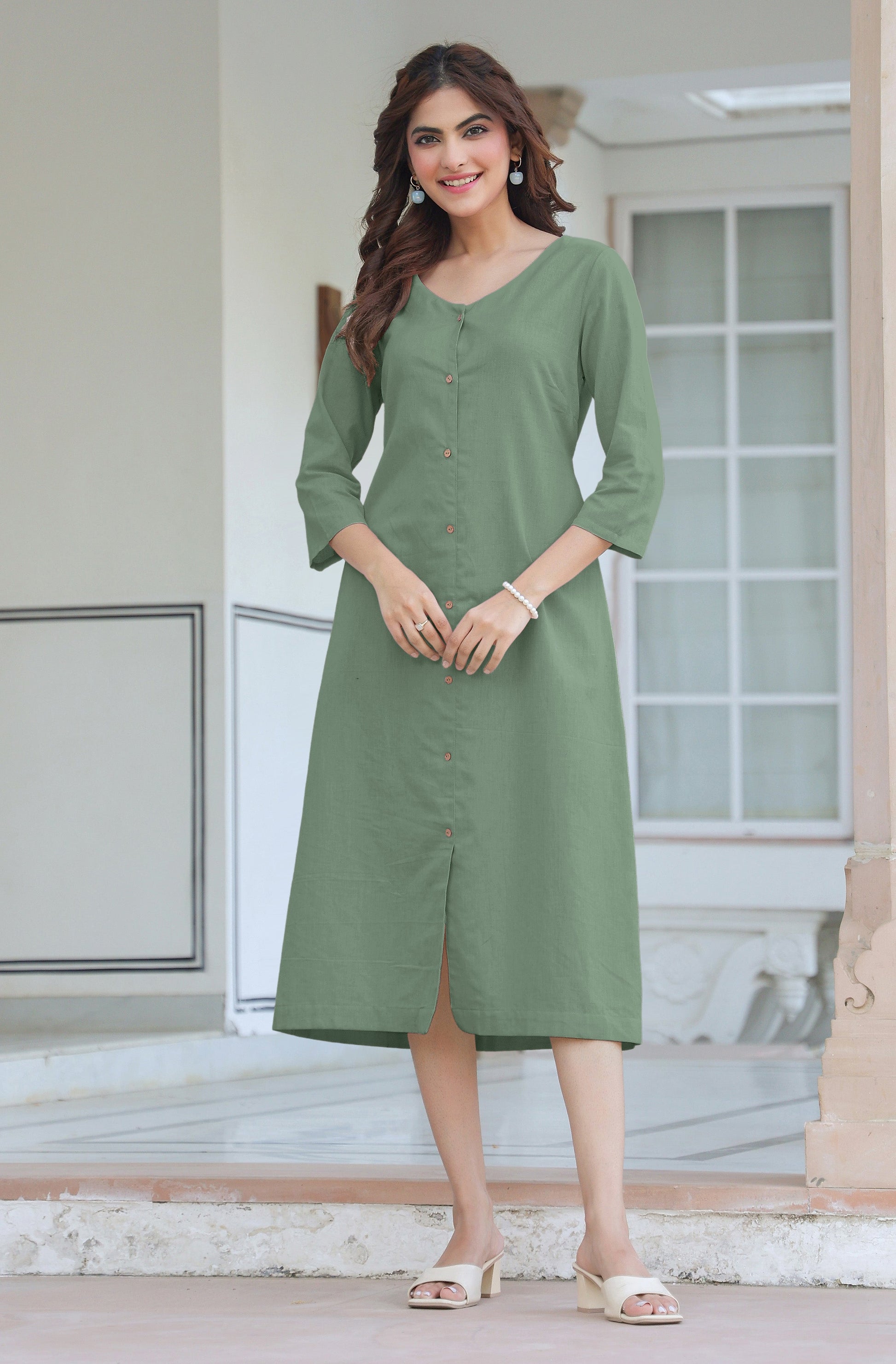 Janasya Light Cotton Solid Straight Dress | Swadesiicart