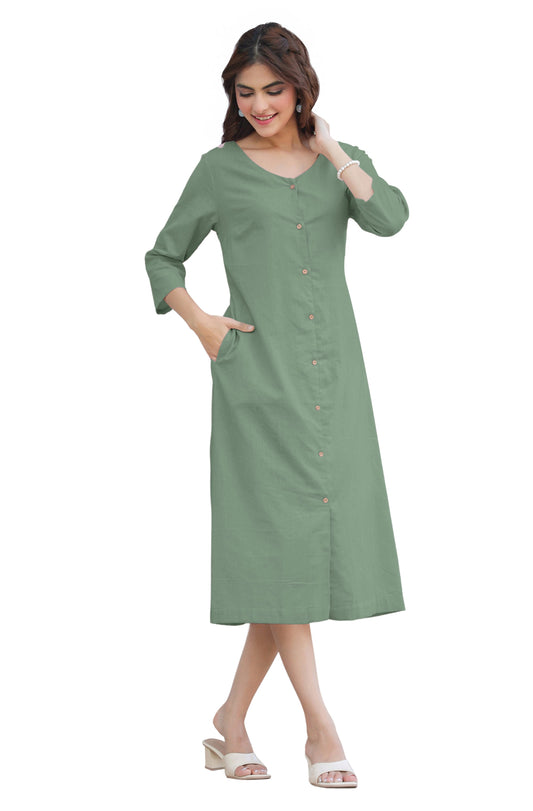 Janasya Light Cotton Solid Straight Dress | Swadesiicart