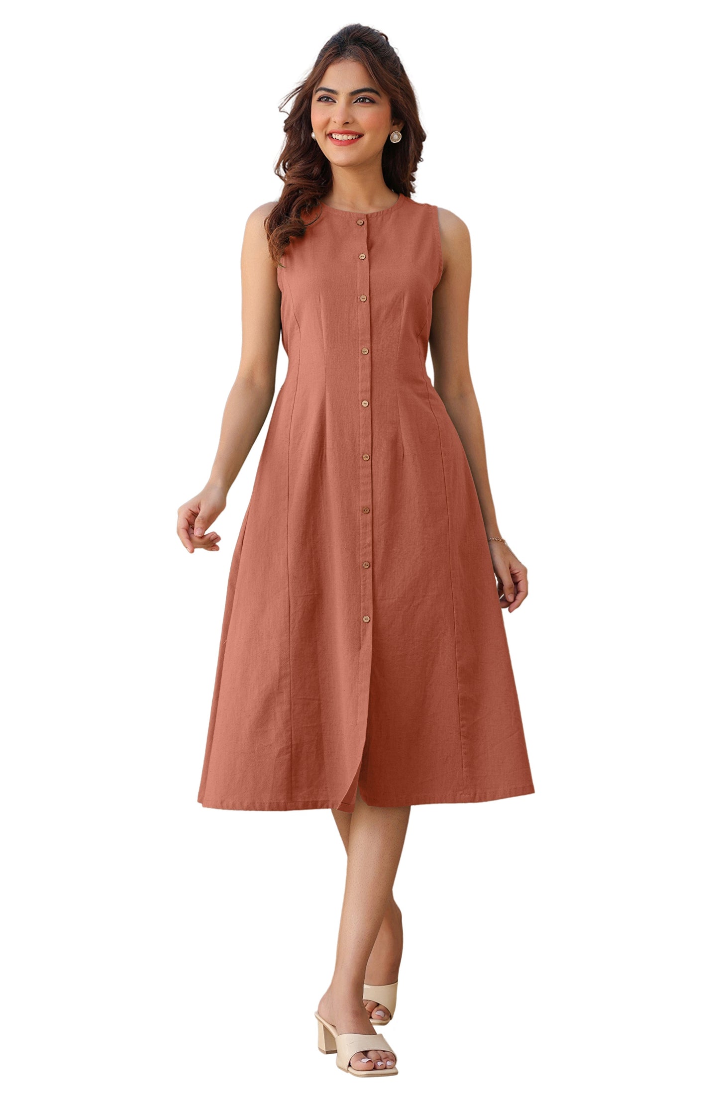 Janasya Dark Cotton Solid A-Line Dress | Swadesiicart