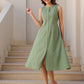 Janasya Dark Cotton Solid A-Line Dress | Swadesiicart