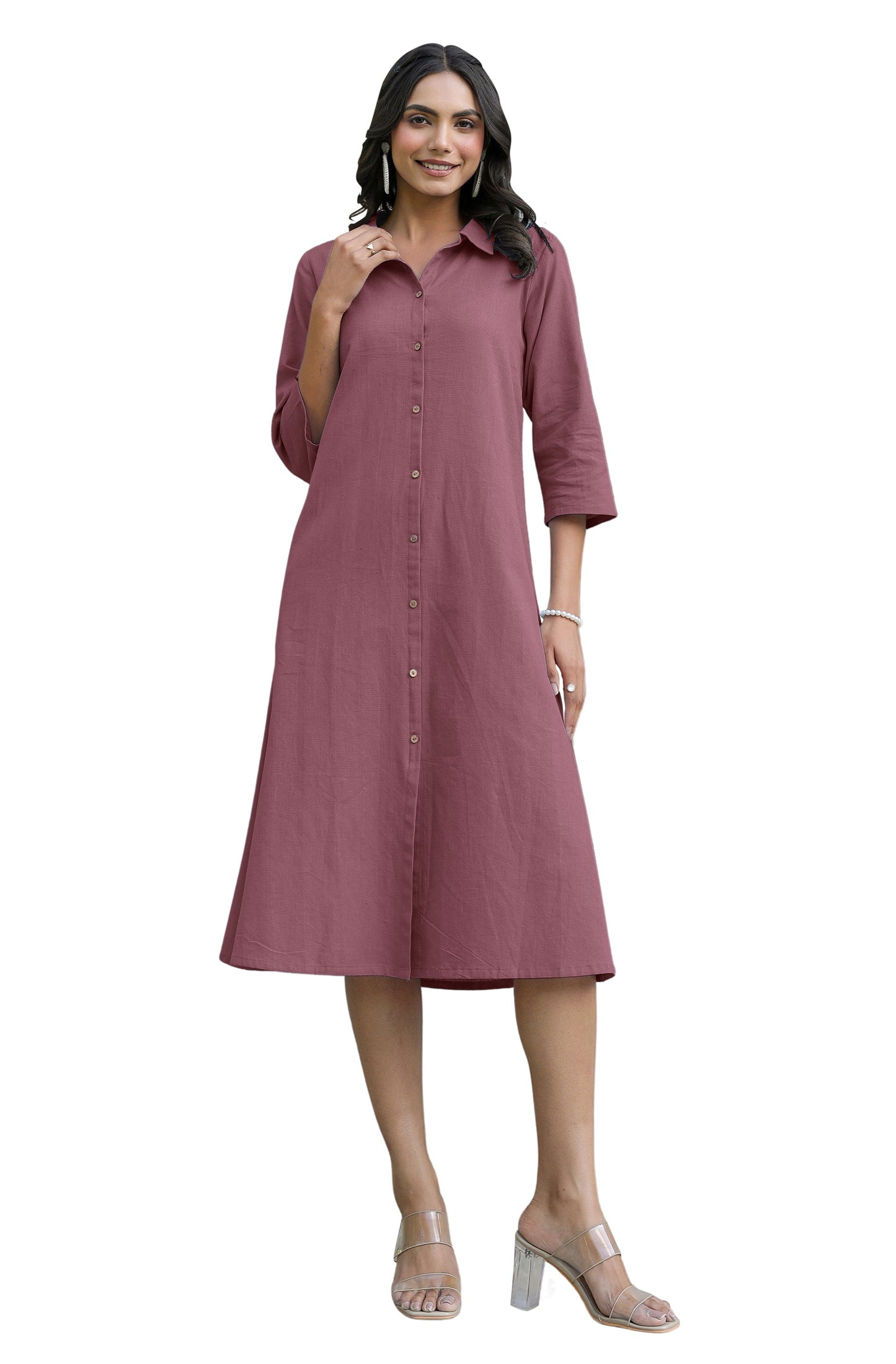 Janasya Dark Cotton Solid A-Line Dress | Swadesiicart
