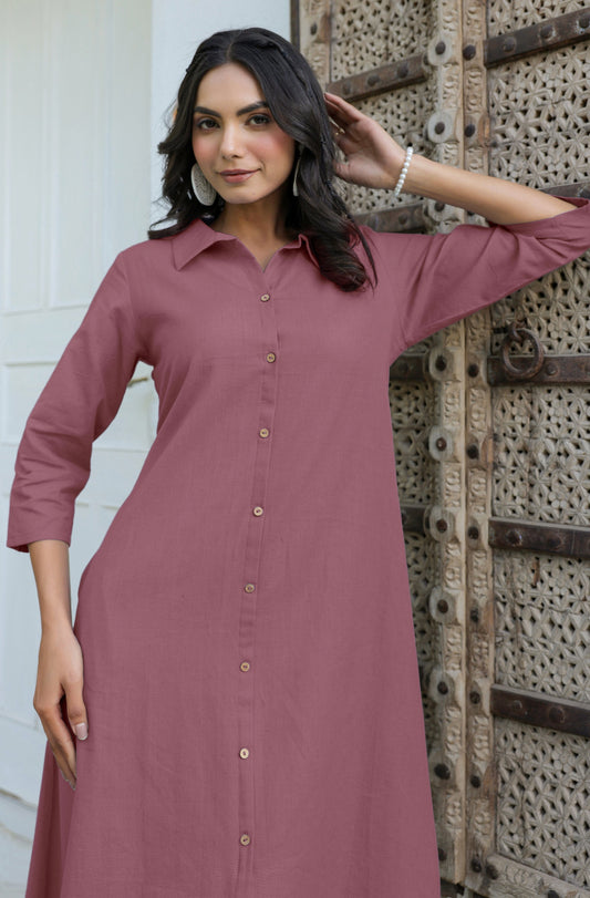 Janasya Dark Cotton Solid A-Line Dress | Swadesiicart