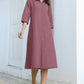 Janasya Dark Cotton Solid A-Line Dress | Swadesiicart