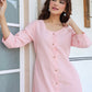 Janasya Light Cotton Solid A-Line Dress | Swadesiicart
