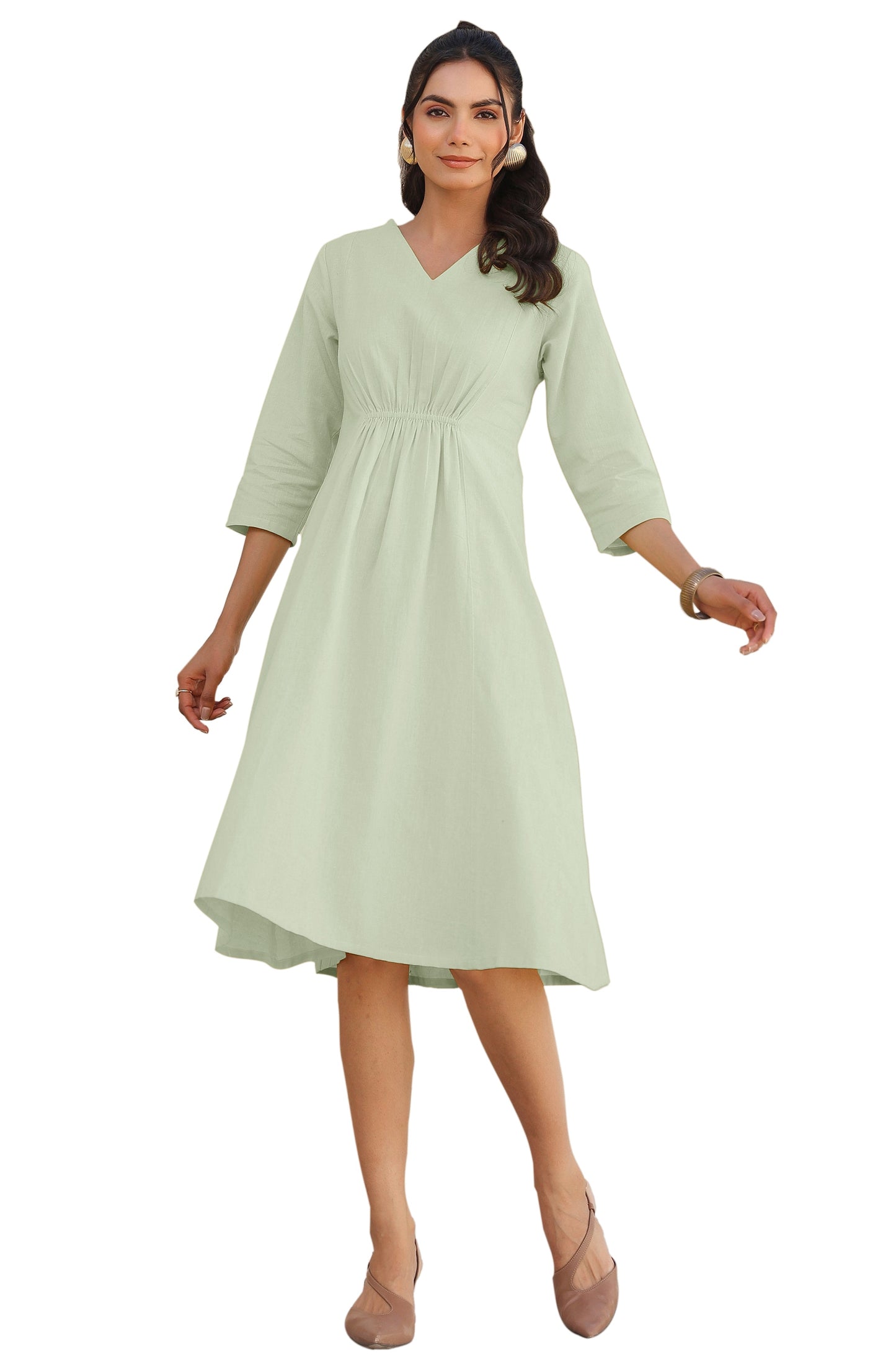 Janasya Light Cotton Solid A-Line Dress | Swadesiicart
