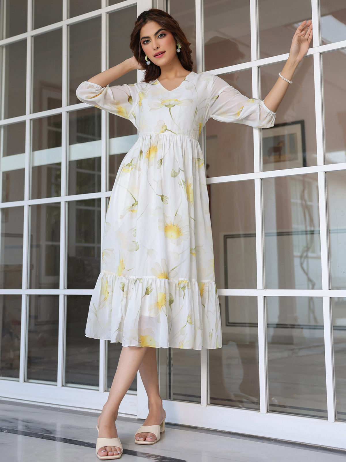 Janasya Light Georgette Floral Tiered Dress | Swadesiicart