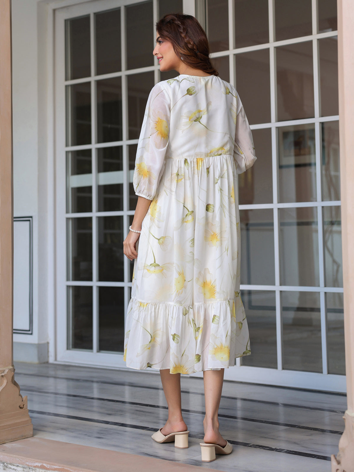 Janasya Light Georgette Floral Tiered Dress | Swadesiicart