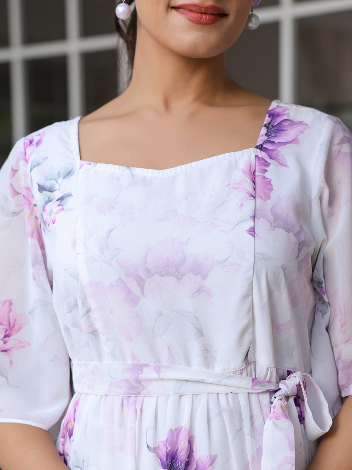 Janasya Light Georgette Floral Fit & Flare Dress | Swadesiicart