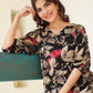 Janasya Dark Rayon Floral A-Line Dress | Swadesiicart