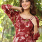 Janasya Dark Rayon Floral A-Line Dress | Swadesiicart