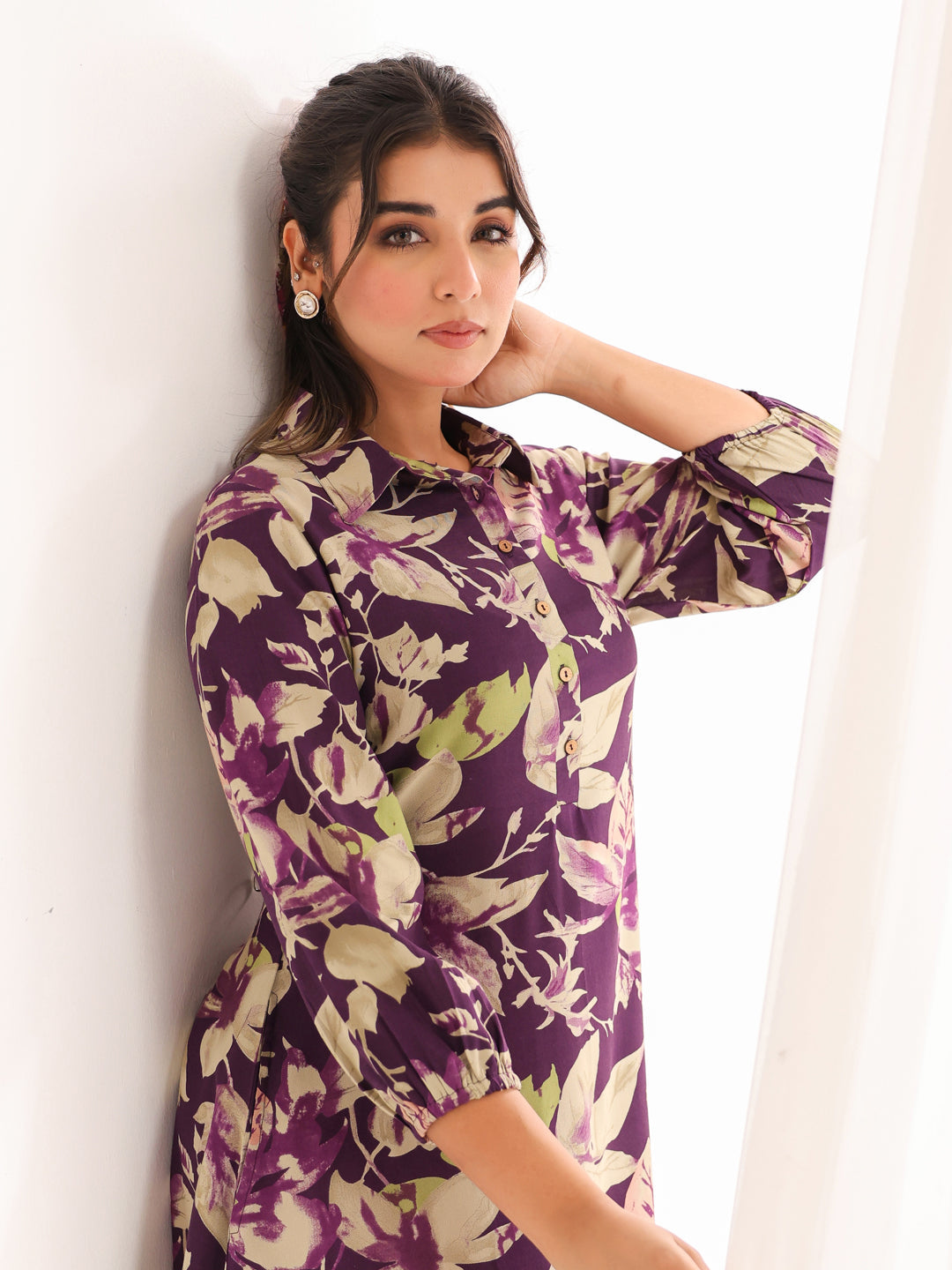 Janasya Dark Cotton Floral A-Line Dress | Swadesiicart