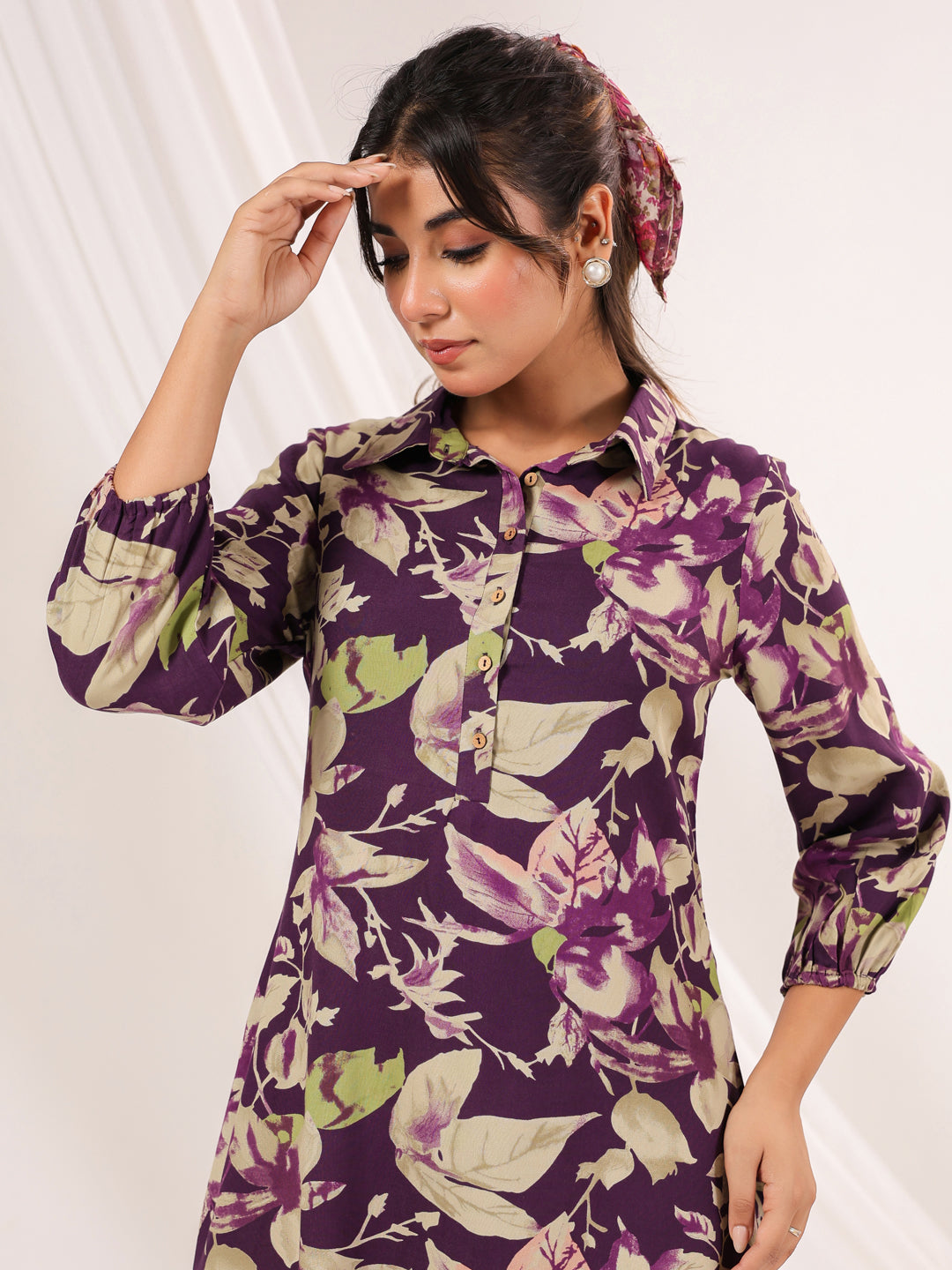Janasya Dark Cotton Floral A-Line Dress | Swadesiicart