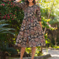 Janasya Dark Cotton Floral A-Line Dress | Swadesiicart