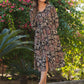 Janasya Dark Cotton Floral A-Line Dress | Swadesiicart
