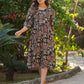 Janasya Dark Cotton Floral A-Line Dress | Swadesiicart