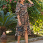 Janasya Dark Cotton Floral A-Line Dress | Swadesiicart