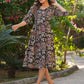 Janasya Dark Cotton Floral A-Line Dress | Swadesiicart
