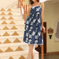 Janasya Dark Cotton Floral Fit & Flare Dress | Swadesiicart