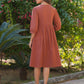 Janasya Dark Cotton Solid Gathered Dress | Swadesiicart