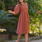 Janasya Dark Cotton Solid Gathered Dress | Swadesiicart