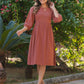Janasya Dark Cotton Solid Gathered Dress | Swadesiicart