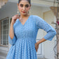 Janasya Light Cotton Schiffli Fit & Flare Dress | Swadesiicart