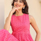 Janasya Bright Cotton Schiffli Fit & Flare Dress | Swadesiicart