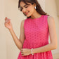 Janasya Bright Cotton Schiffli Fit & Flare Dress | Swadesiicart