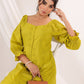 Janasya Dark Cotton Schiffli A-Line Dress | Swadesiicart