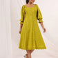 Janasya Dark Cotton Schiffli A-Line Dress | Swadesiicart