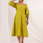 Janasya Dark Cotton Schiffli A-Line Dress | Swadesiicart