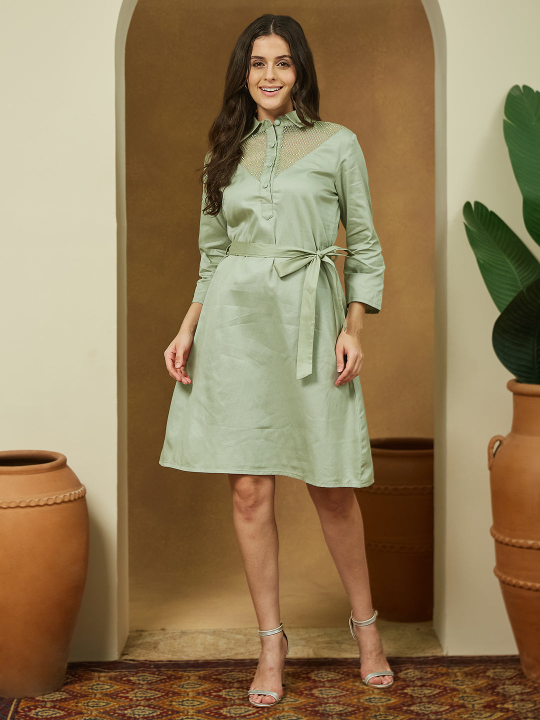 Janasya Light Cotton Yoke Design A-Line Dress | Swadesiicart