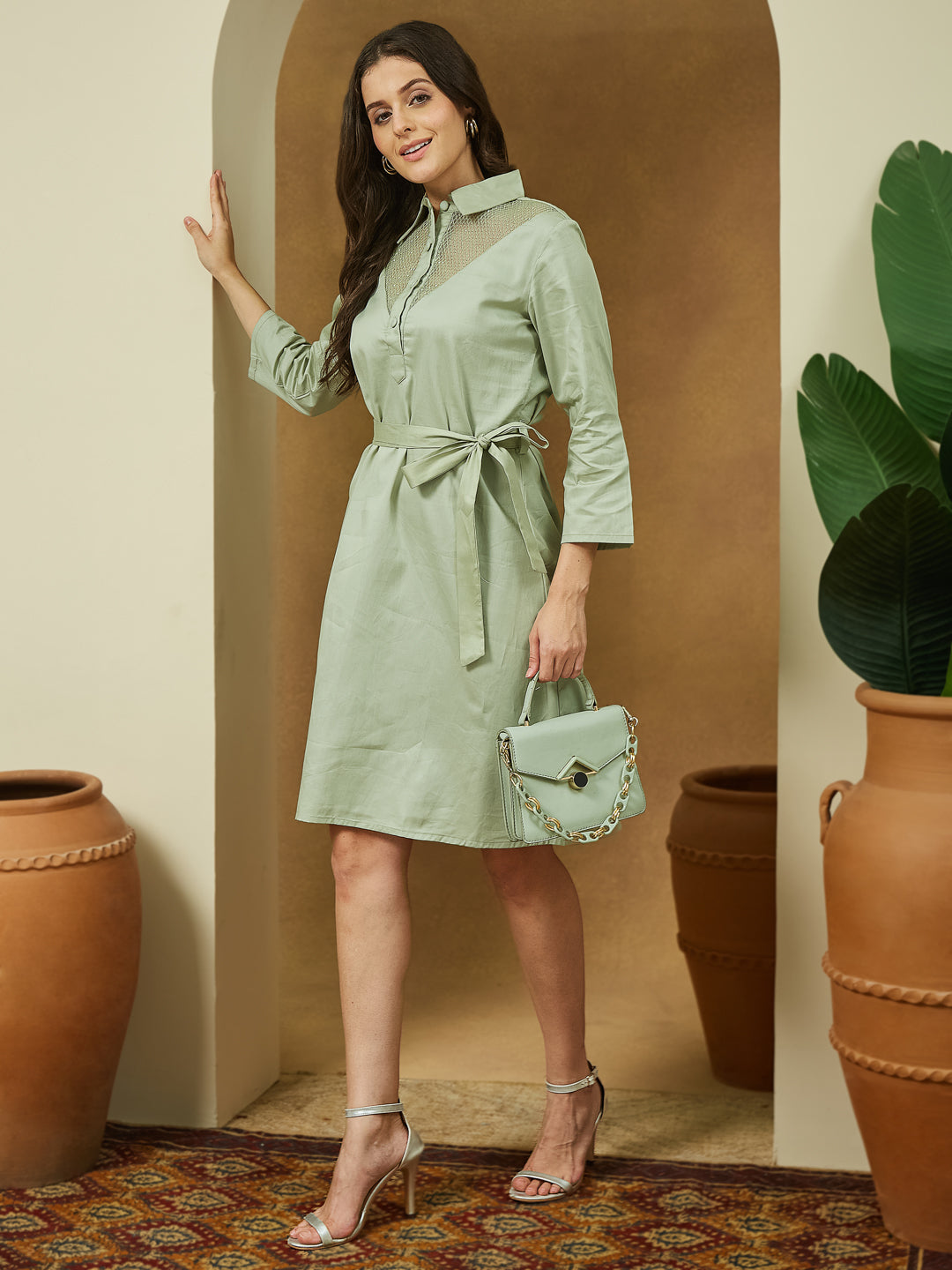 Janasya Light Cotton Yoke Design A-Line Dress | Swadesiicart