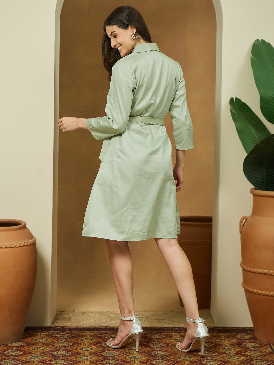 Janasya Light Cotton Yoke Design A-Line Dress | Swadesiicart