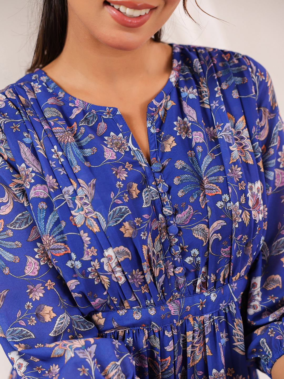 Janasya Dark Georgette Floral A-Line Dress | Swadesiicart