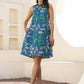 Janasya Dark Cotton Tropical A-Line Dress | Swadesiicart