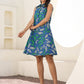 Janasya Dark Cotton Tropical A-Line Dress | Swadesiicart