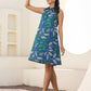 Janasya Dark Cotton Tropical A-Line Dress | Swadesiicart