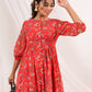 Janasya Bright Georgette Floral Gathered Dress | Swadesiicart