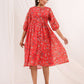 Janasya Bright Georgette Floral Gathered Dress | Swadesiicart