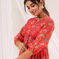 Janasya Bright Georgette Floral Gathered Dress | Swadesiicart