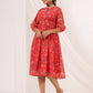 Janasya Bright Georgette Floral Gathered Dress | Swadesiicart