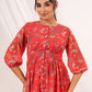 Janasya Bright Georgette Floral Gathered Dress | Swadesiicart