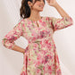 Janasya Bright Cotton Floral A-Line Dress | Swadesiicart